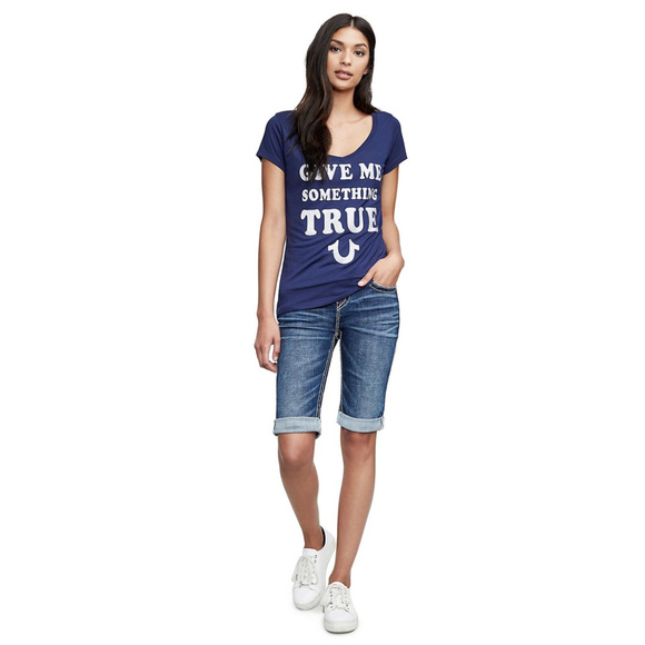 True Religion Women's Big T Bermuda Jean Shorts - Picture 3 of 3